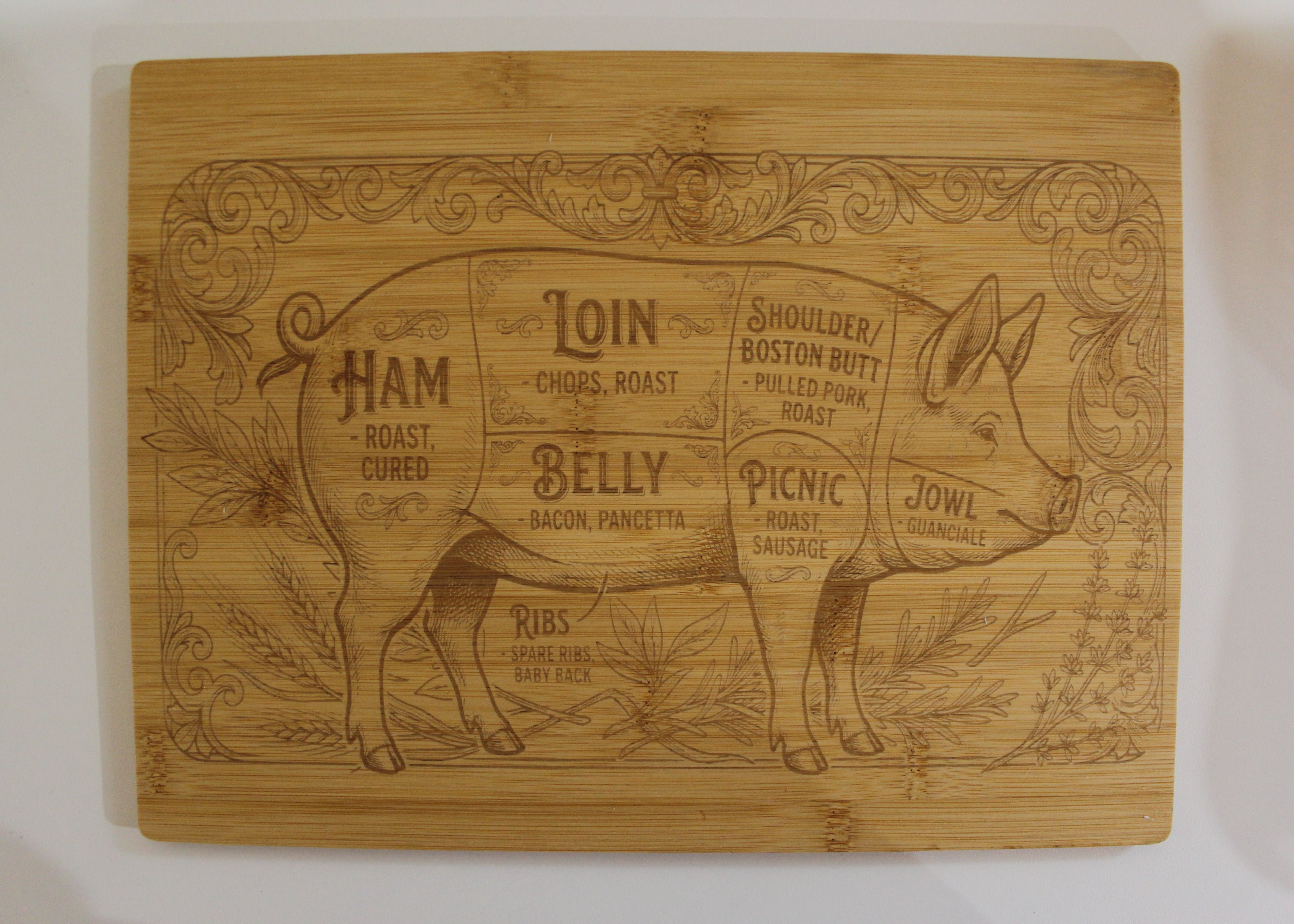 Pork cut 12x9 bamboo cutting board